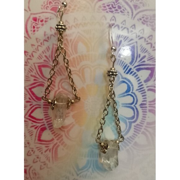 TINY QUARTZ POINTS EARRINGS, SILVERY ACCENTS - Picture 2 of 7